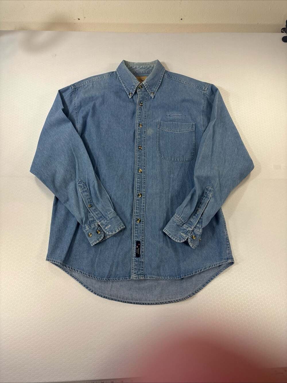 Vintage Port Authority Fly Collins Embroidered Denim Long Sleeve Button Up Shirt